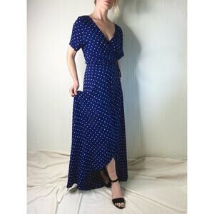 AUGUSTE THE LABEL "Lilly" Navy Blue Polka Dot Maxi Wrap Dress US 4